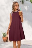 Vestido Mini Casual Sin Mangas Para Mujer Verano 2025 Estilo Suelto Cuello Redondo Decoración Sencilla Fibra Sintética - details 10