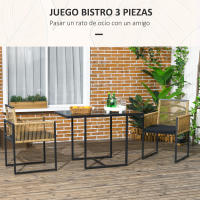 Outsunny Conjunto de Mesa y Sillas de Jardín Exterior Juego de 3 Piezas Sillas con Respaldo Plegable y Cojines y Mesa de Cristal Diseño Anidado para Terraza Patio Natural y Negro - details 3