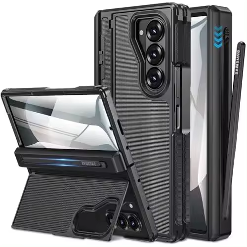 Funda para Samsung Z Fold 6 con soporte para S Pen y soporte oculto, protector de pantalla integrado, bisagra, carcasa rígida a prueba de golpes para Samsung Galaxy Z Fold 6, ranura delgada para S Pen y soporte, color morado - 1