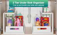 Organizadores y almacenamiento para debajo del fregadero, con cajón deslizante, estante multiusos de 2 niveles para baño y cocina - details 2