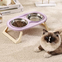 Tazón De Alimentos Para Mascotas Plegable En Acero Inoxidable Protección Del Cuello Base Alta Doble Para Gatos Y Perros - details 3