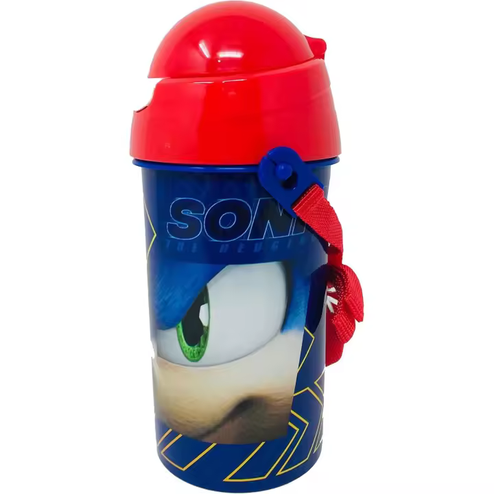 Botella Cantimplora de agua infantil Sonic 500ml | Cantimplora para niños con correa - 1