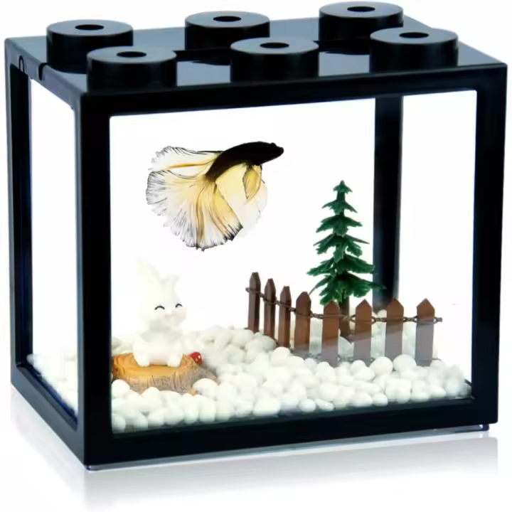 Pequeño Acuario En Forma De Cilindro Para Peces Ornamentales Tanque De Betta Tailandés Con 6 Agujeros Transparencia Alta Pila Stackable - 1