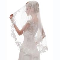 Velo De Novia VINOPROM Con 2 Capas De Encaje Y Flores Línea De Dedo Tamaño De Tule Con Peine Para Novias - details 0