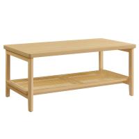 Mesa de centro Boho de 2 niveles con estante ratán, Esquinas redondeadas, Beige roble - details 0