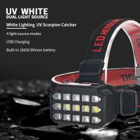Linterna Frontal De Cabeza Recargable USB Con Luz Blanca Y UV 2 En 1 4 Modos Para Camping Caza Emergencias Luz Violeta - details 0