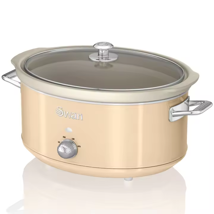 SWAN SF17031CNEU Retro Olla Cocción Lenta, 6,5L, Recipiente Extraíble Antiadherente Cerámica Libre PFOA, Vintage, 320W, Crema - 1