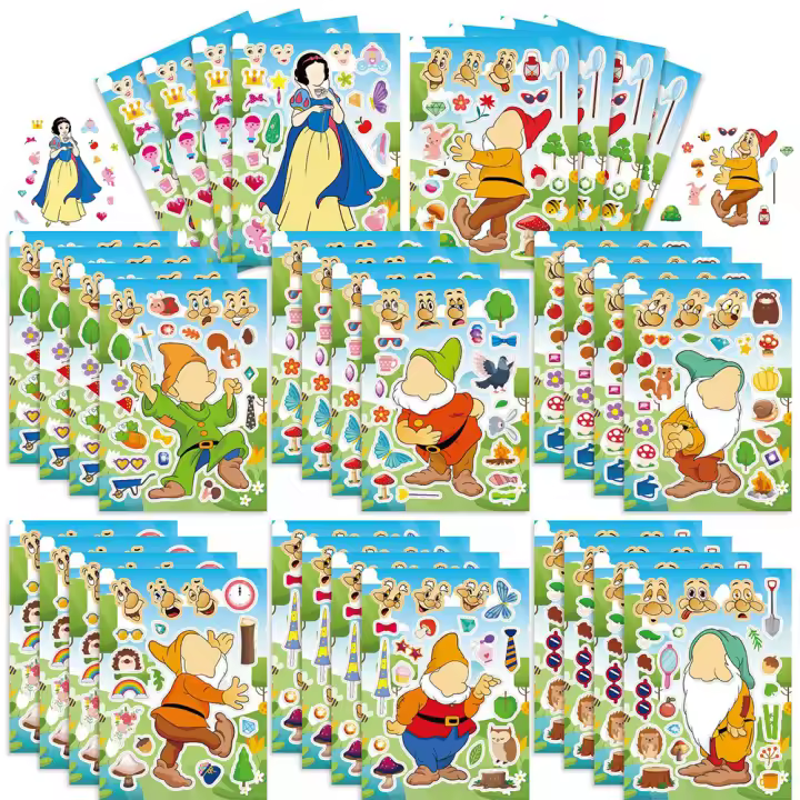 Puzzle De Puzle De Disney Snow White 8/16 Hojas De Pegatinas DIY Juego De Armar Cara Para Niños Manualidades Educativas De Scrapbooking - 1