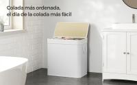 SONGMICS - Cesta de lavandería sucia con 3 compartimentos, cesta de 150L, bandeja de clasificación, con asas, tapa con arañazos, plegable, lino, hogar, lavandería, color madera/blanco/gris - details 1