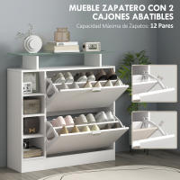 HOMCOM Zapatero Moderno Zapatero de Entrada Recibidor con Cajones Abatibles Estantes Ajustables y Estantes Abiertos para 12 Pares de Zapatos Zapatero Estrecho para Pasillo 89x25x92 cm Blanco - details 0