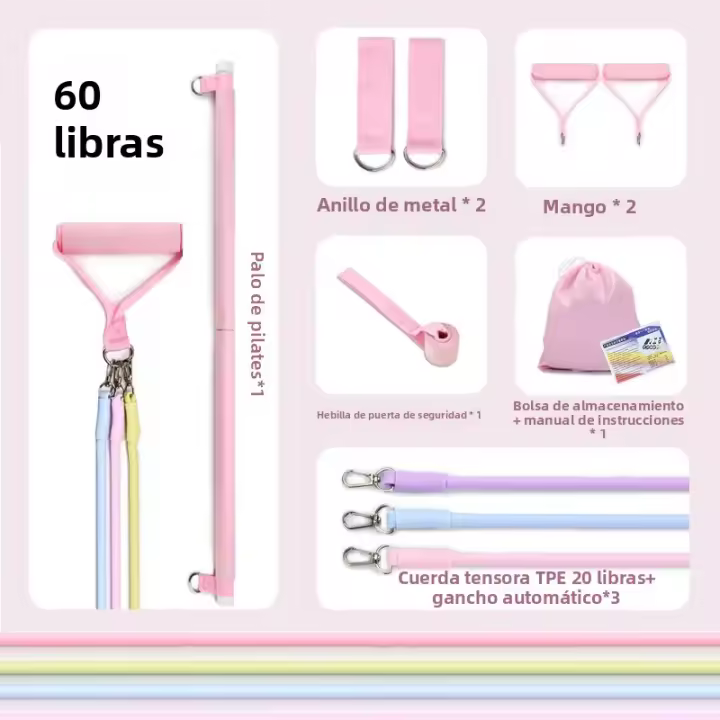 Barra De Fitness Multifuncional Pilates Con Cuerda Elástica Para Expansión De Pecho Y Entrenamiento De Espalda Correa De Estiramiento Resistencia De Entrenamiento De Muslos Y Abdomen - 1