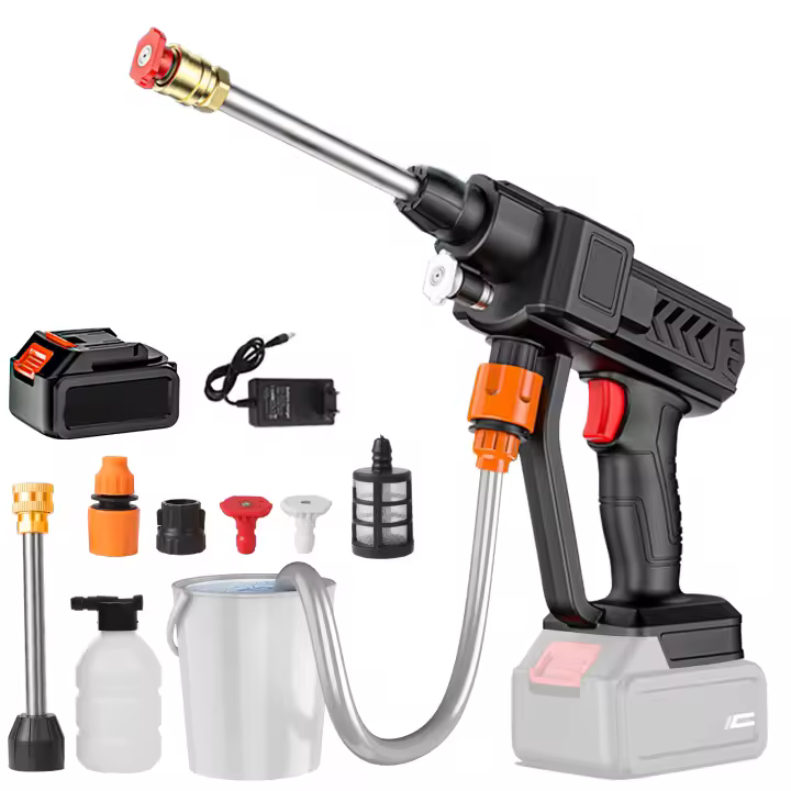 Limpiador de alta presión de 30BAR sin cable y conveniente con 1 batería y 5 metros de tubería de agua. Ideal para jardín, limpieza de automóviles, etc. - 1