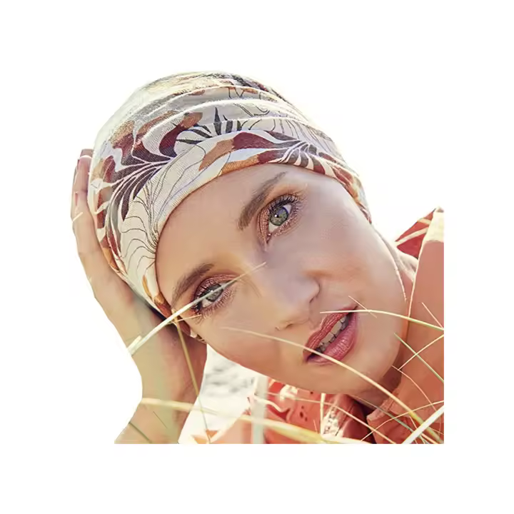Christine Headwear Amia Turban Beigee Leafs 1522-0754 Turbante de Lino - Pañuelo Gorro Oncológico de Diseño para la Cabeza - 1