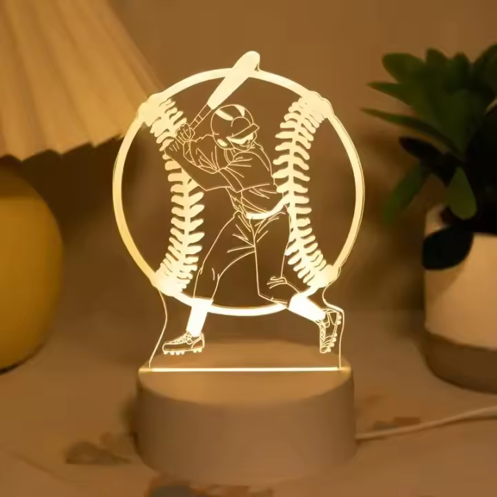 Lámpara De Ilusión Óptica 3D De Tenis 1pc Luz Nocturna Con Toque Cambio De Color Ambiental De 7 Colores Para Dormitorio - 1