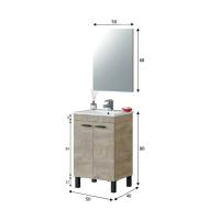 Meimon Mueble de baño 2 puertas con espejo incluido, estructura de tablero de partículas melaminizado con cantos de PVC. Bisagras metálicas, tiradores y patas de aluminio lacados en negro mate. Ideal para lavabo, no incluye grifería ni lavabo - details 2
