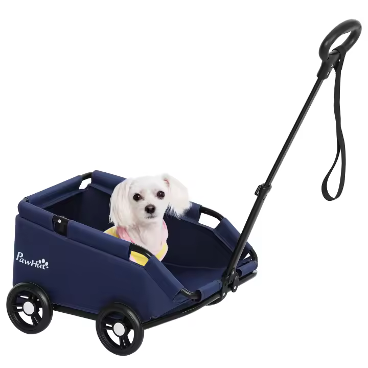 PawHut Carrito para Perros 2 en 1 Cochecito para Perros Pequeños Plegable Cochecito para Mascotas con Vagón Desmontable 4 Puertas con Cremallera 2 Correas de Seguridad y Cojín Gris - 1