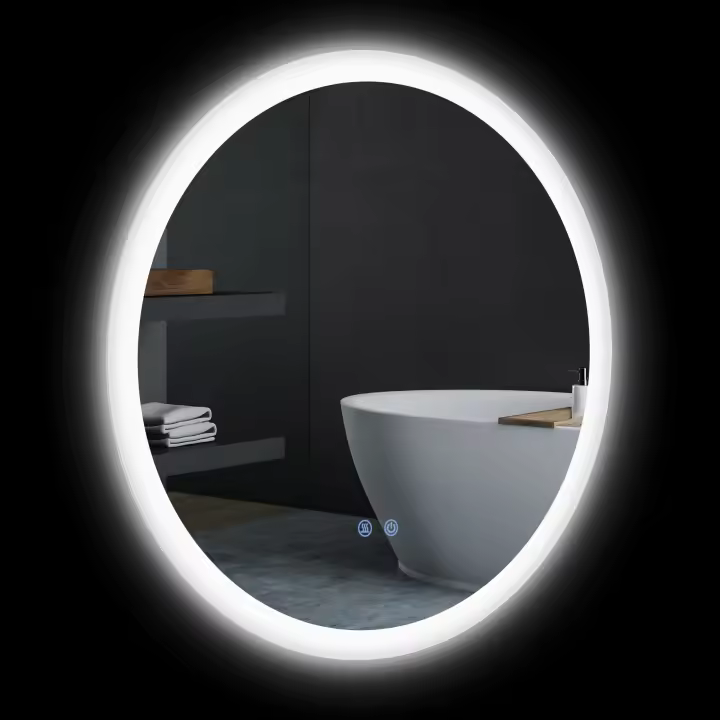 kleankin Espejo de baño con iluminación, Espejo de pared con 3 colores de luz, Espejo con luz IP44 con interruptor táctil, función de memoria, Espejo de baño con antivaho, Ø60 x 3 cm - 1