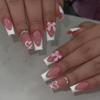 Juego De 24 Uñas Postizas Cortas Para Mujeres Y Niñas Con Diamantes Y Brillos Estilo Francés Cuadradas Blancas Y2K Arte De Uñas Falsas - details 33