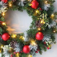 Wreath De Navidad Con Luces LED Simulación Berenjena Roja Decoración Xmas Para Puerta Ventana Y Pared 40cm Material PVC - details 5