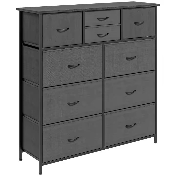 HOMCOM Cómoda, Mueble de Almacenamiento con 10 Cajones Plegables de Tela, Aparador de Estilo Moderno para Salón, Dormitorio, Acero, Negro - 1