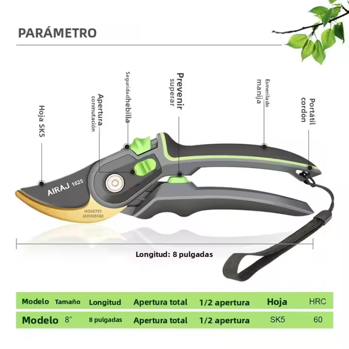 Tijeras De Poda Industriales AIRAJ Herramientas De Jardinería Ahorradoras De Esfuerzo Con Tijeras Afiladas Duraderas Y Antideslizantes - 1