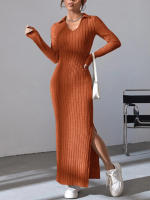 Nuevo Estilo De Vestido De Punto Slim Para Mujer Primavera Verano 2024 Manga Larga Color Sólido Ajustado Silueta De Traje De Oficina - details 12
