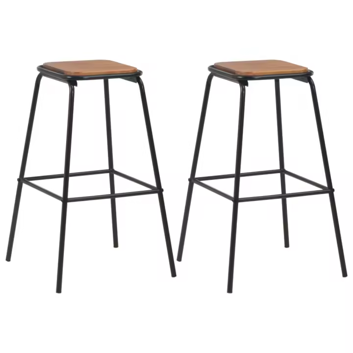 vidaXL Taburetes de cocina 2 uds madera maciza de pino y acero en color Marrón/Negro | cómodas modernas ergonómicas para comedor cocina salón hogar - 1