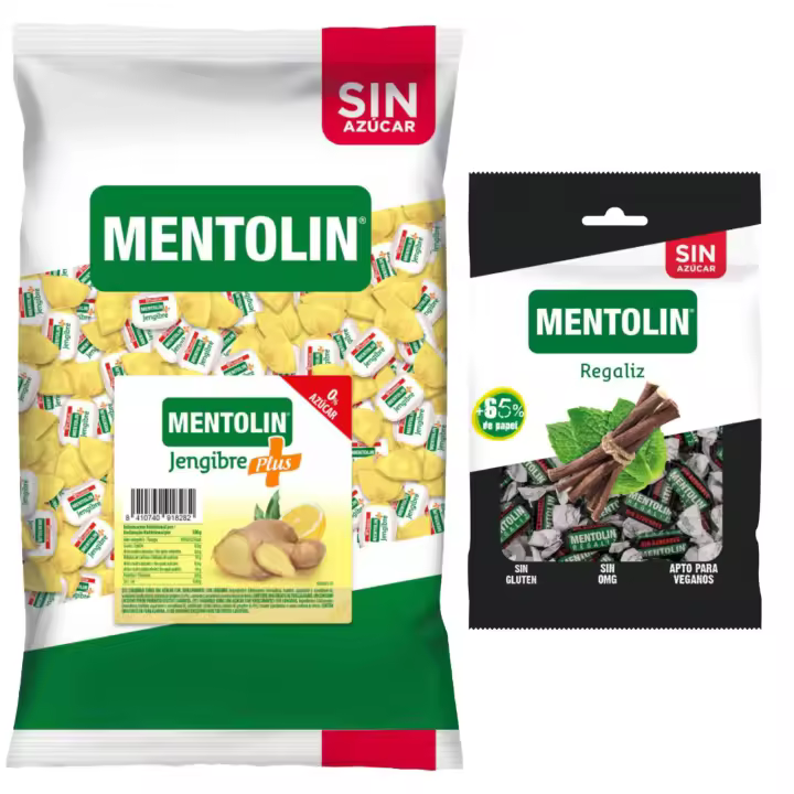 Mentolín caramelos garganta plus jengibre s/a bolsa 1kg y de regalo regaliz s/a bolsa 100g - 1