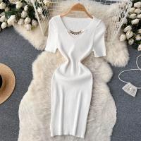 Vestido De Verano Con Diseño De Cadena Y Mangas Cortas Estilo Coreano Ajustado Para Mujer Vestido De Fiesta Mini De Cintura Alta Con Cierre Pullover - details 7