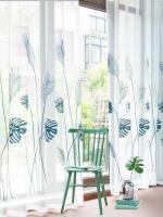 1PC Ventanas Grandes Hojas Azules Cortinas De Tela Gauze Para Sala De Estar Cortinas Listas Para Ventanas De Dormitorio - details 3