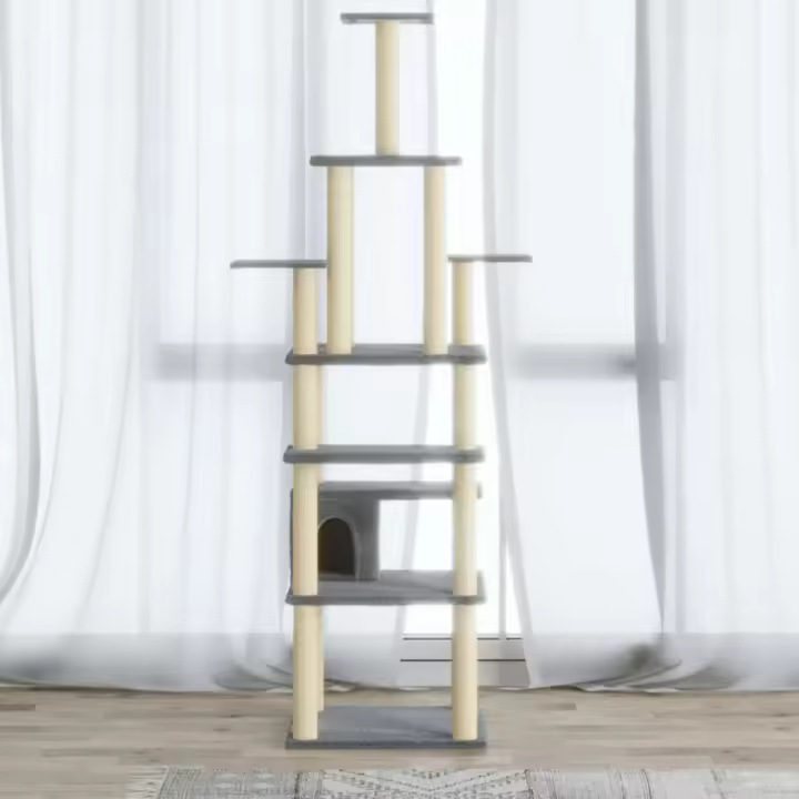 vidaXL RASCADOR PARA GATOS CON POSTES DE SISAL GRIS CLARO 183 CM - 1