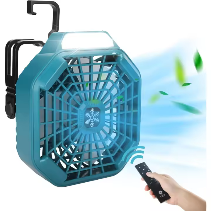 Ventilador portátil con control remoto para batería Makita de 14,4 a 20 V, ventilador de camping con 3 ajustes de velocidad de bajo consumo y luz LED regulable - 1