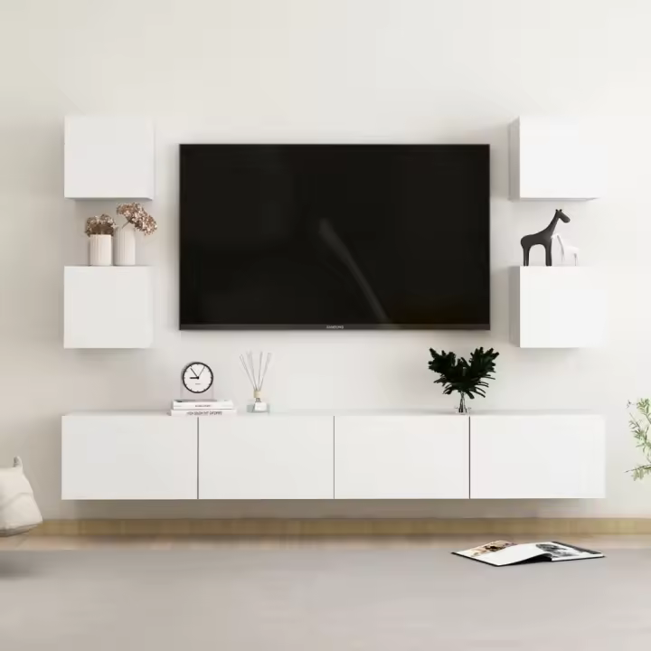 Set de muebles de salón TV 6 piezas madera de ingeniería blanco - 1
