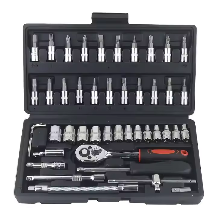 Juego De Herramientas De Motocicleta 46 Piezas Con Llaves De Destornillador De 1/4 Pulgada Herramienta Métrica Para Motocicleta Y Reparación De Automóviles - 1