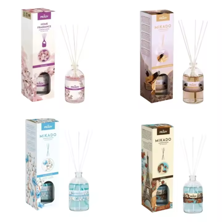 Pack 4 Mikados Fragancia Intensa- París/Yozura/Algodón/Palo Santo- 100 ml Prady - 1