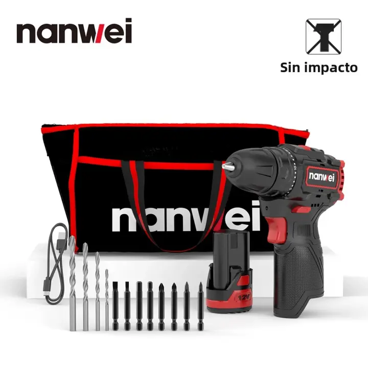 Nanwei 12V Mini Taladro Eléctrico Recargable De Líquido De Iones De Litio Multifuncional Herramienta De Mano Para El Hogar Con Broca Y Luz LED - 1