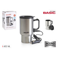 STARLEY-BASIC HOME Taza Mug Plateado Eléctrica para coche,12 V, 400 ml, de Acero Inoxidable,Taza eléctrica para coche, con Cargador de Mechero de Coche,Termo para Viajar - details 0