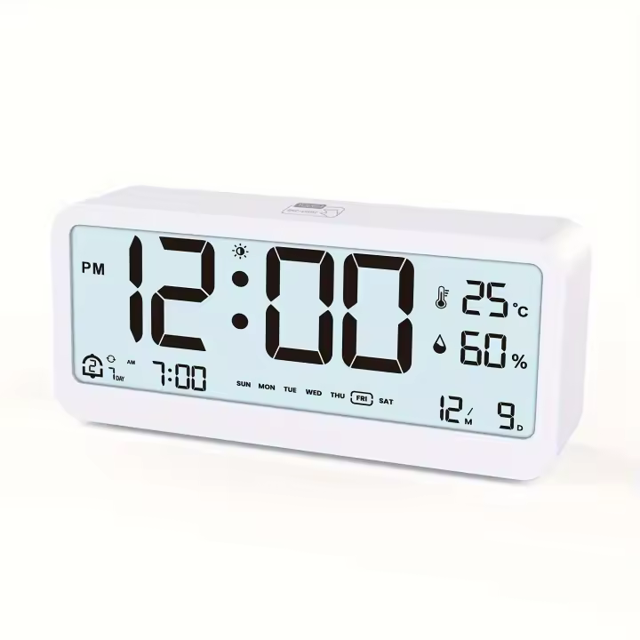 Reloj De Alarma Digital Multifuncional Con Pantalla LED Ajustable Brillo Temperatura Y Humedad Modo Doble Moderno Estilo Geométrico Plástico - 1
