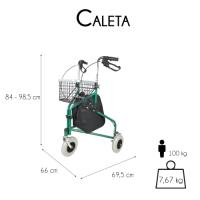 Mobiclinic Modelo Caleta Andador para adultos Marca Española para mayores minusválidos o ancianos de acero ligero plegable con cesta y 3 ruedas Color Verde - details 1