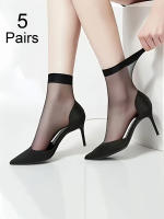 5 Pares De Calcetines Largos Transparentes Y Transpirables Para Mujer Con Cristales mid Tube Calcetines Casuales De Spandex Y Poliamida - details 1