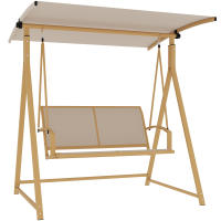 Outsunny Columpio de Jardín Exterior de 2 Plazas Balancín de Jardín Exterior con Toldo Ajustable 90° Protección UV 30+ y Estructura Triangular de Metal Carga 220 kg 160x112x162 cm Caqui - details 6