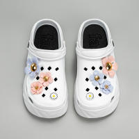 Sandalias De Tacón Alto En Imitación De Cuero Con Patrón De Flores Rosa Y Morada Moda Nueva X8809 Para Mujer Casual - details 4