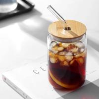 Botella De Vidrio 350ml/550ml Con Tapa De Bambú Y Pajita Para Café Cerveza Cócteles Whiskey Leche Jugo Cola Jarrón De Mason - details 1