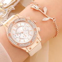 Reloj De Cuarzo Para Mujer 2PCS Set Rosa Lujo Con Rhinestone Y Pulsera De Cristal Reloj De Mano De Moda Y Casual Con Cierre De Hebilla - details 3
