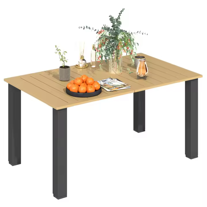 Outsunny Mesa de Jardín Rectangular Mesa de Terraza Exterior 150x90x73 cm con Patas de Acero Orificio para Sombrilla y Diseño de Listones Carga 70 kg para Terraza Patio Marrón - 1