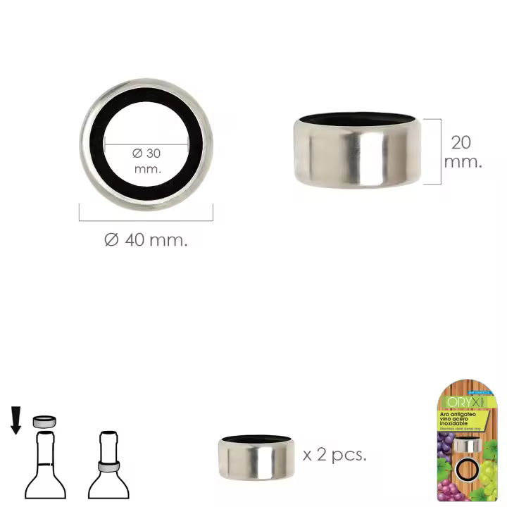 SANCO STORE - ORYX Aro Antigoteo Vino Acero Inoxidable (Blister 2 unidades) - 1