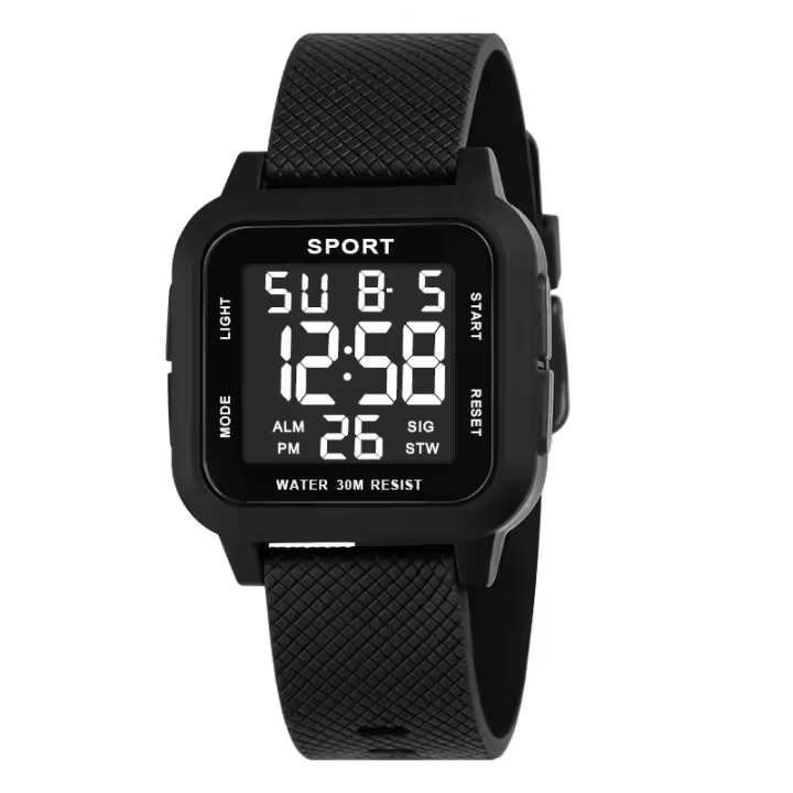 Reloj Deportivo Digital Para Hombre YIKAZE Negro Resistente Al Agua 3Bar Reloj Militar Con Alarma Y Cronómetro Pantalla LED Reloj De Pulsera Electrónico - 1