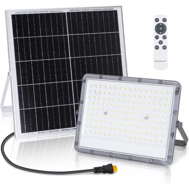 Aigostar - Foco proyector LED solar con mando a distancia,200W,6500K luz blanca.Resistente al agua IP65.Perfectos para exterior jardín,patios,caminos o garajes. - 1