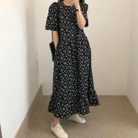 Nuevo Vestido Largo Floral Para Mujer Estilo Retro Versátil Casual Trabajo Vacaciones Manga Corta Negro A-Line Cuello O Pullover - details 6
