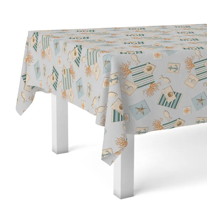 Valentia Home Mantel Hule ANCLA | Mantel Estampado Antimanchas | Mantel Repelente de Agua | Mantel Protección Mesa | Mantel al Corte para Comedor o Cocina | Varios tamaños | Mantel Rectangular y Redondo al Corte - 1